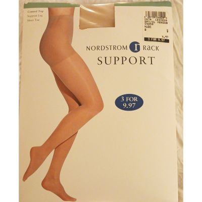 Nordstrom Rack Control Top SUPPORT LEG Sheer Toe Pantyhose NUDE Sz B Vintage New